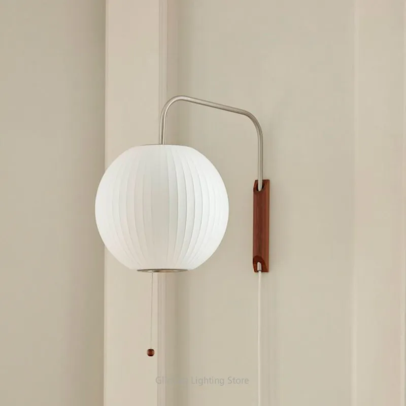 

Round Silk Fabric Wall Sconce for Living Room Entryway Bedroom Headboard, White Spherical Mid-Century Modern UFO Flush Mount