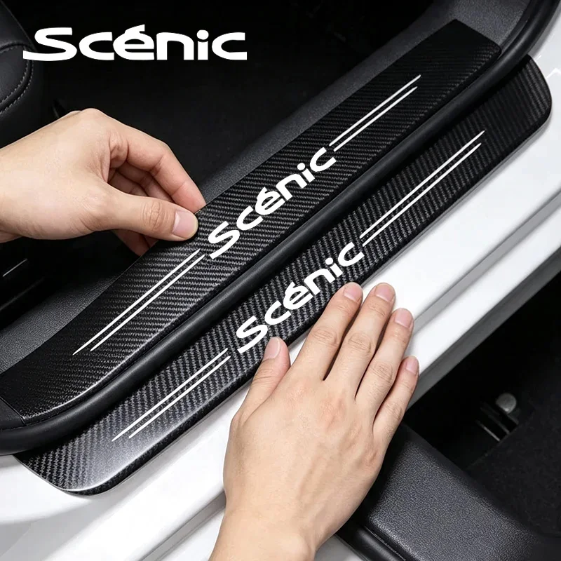 For Renault SCENIC Logo Leather Car Threshold Anti-Scratch Stickers Auto Door Sill Bumper Protection Stirps