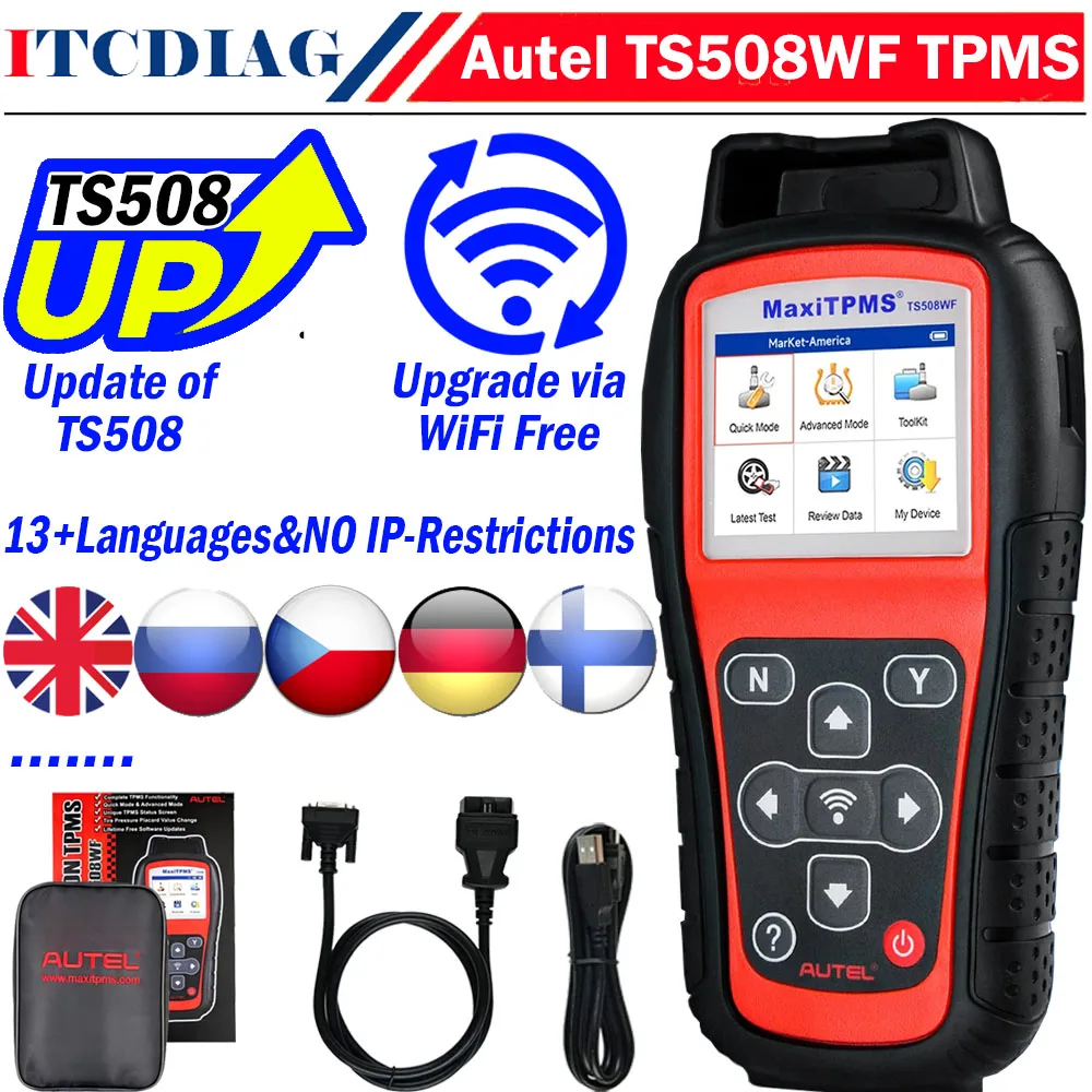 

Диагностический инструмент Autel MaxiTPMS TS508WF WiFi TPMS для считывания и сброса кодов неисправностей MX-sensors, OBD2, инструмент для перепрограммирования TPMS, бесплатные обновления на всю жизнь, аналог TS508