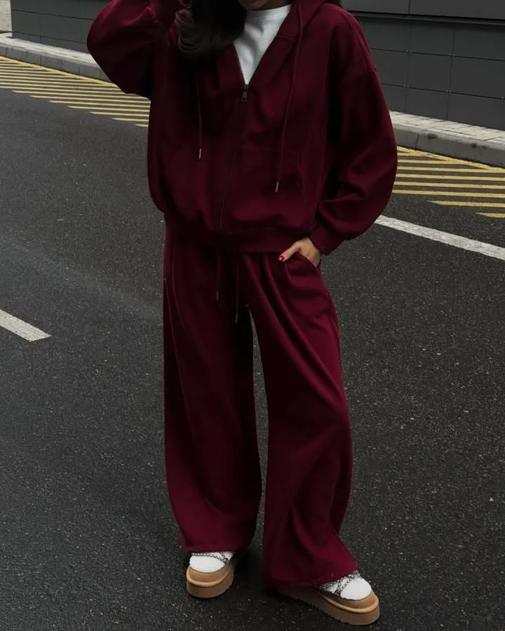 Faionable Casual Felpa con cappuccio e pantaloni Set Pantaloni lunghi con chiusura a cerniera Sve inclusi Comodo set in due pezzi