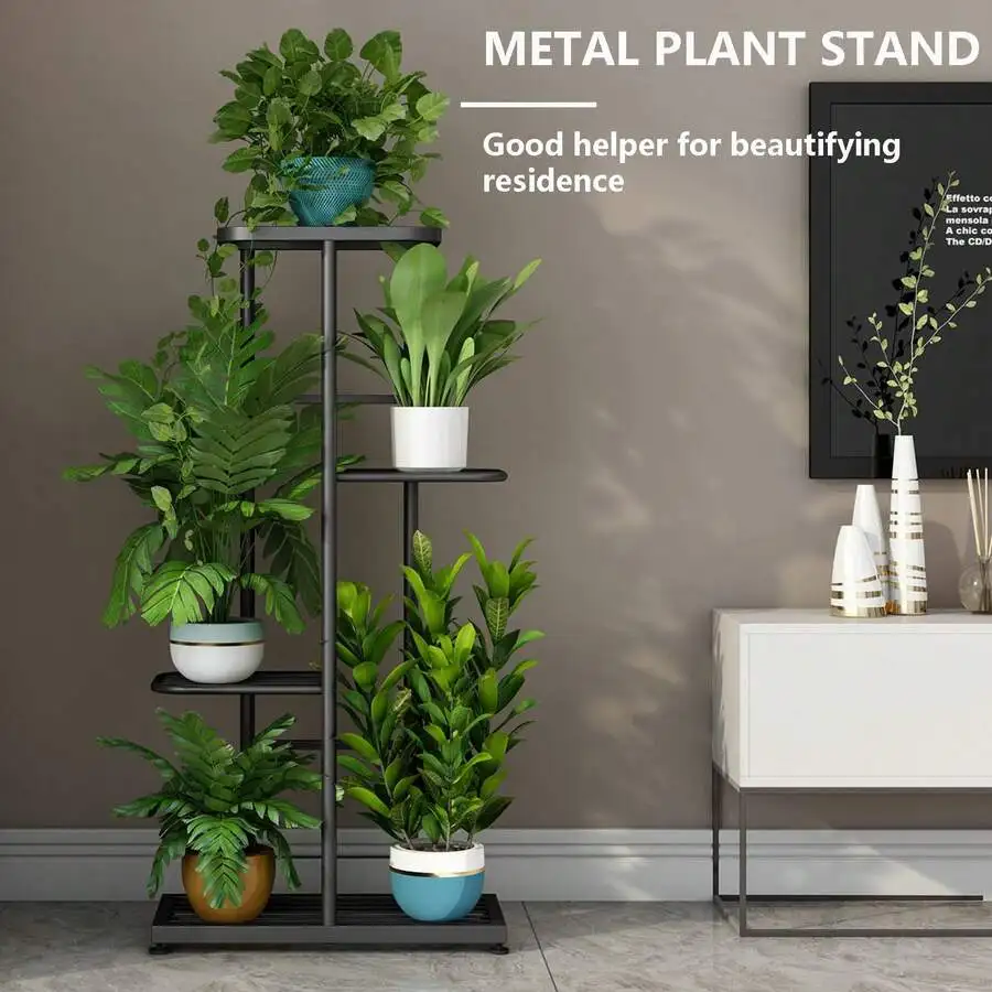 Plant Stand Indoor Outdoor Metal 4 Tier 5 Potted Multiple Flower Pot Holder Shelf Planter Display Shelving Unit For Patio Garden