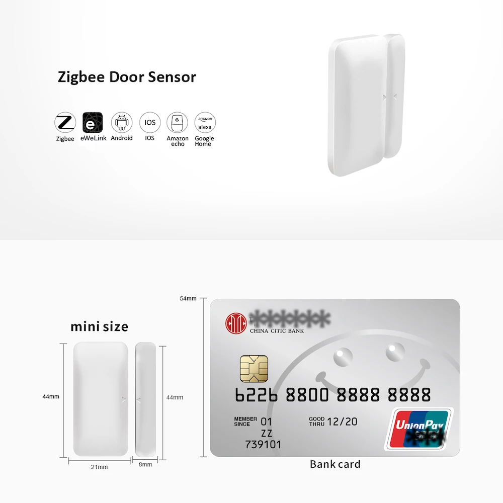 Sensor de puerta Zigbee2MQTT, Sensor de ventana de casa inteligente funciona con asistente de hogar, Sensor de alarma de ventana de puerta eWelink