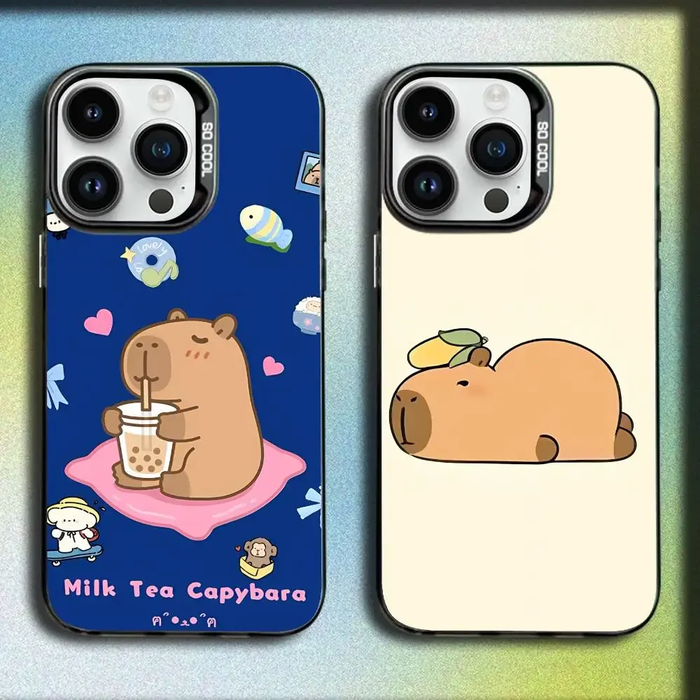 

Cartoon Animal Capybara Phone Case For iPhone 17,16,15,14,13,12,11,Pro,Max,Plus,E,SE4,Air,Mini Black IMD Box