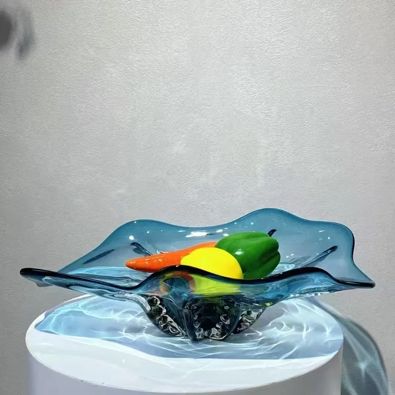 Modern light luxury glass large fruit plate designer living room coffee table ornament model room soft desktop storage tray