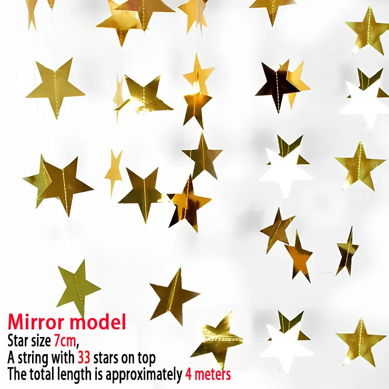 4M Glitter Mirror Star Paper Bunting Banner Hanging Decor for Wedding Birthday Baby Home Wall Party Hanging Decoration CQCD007