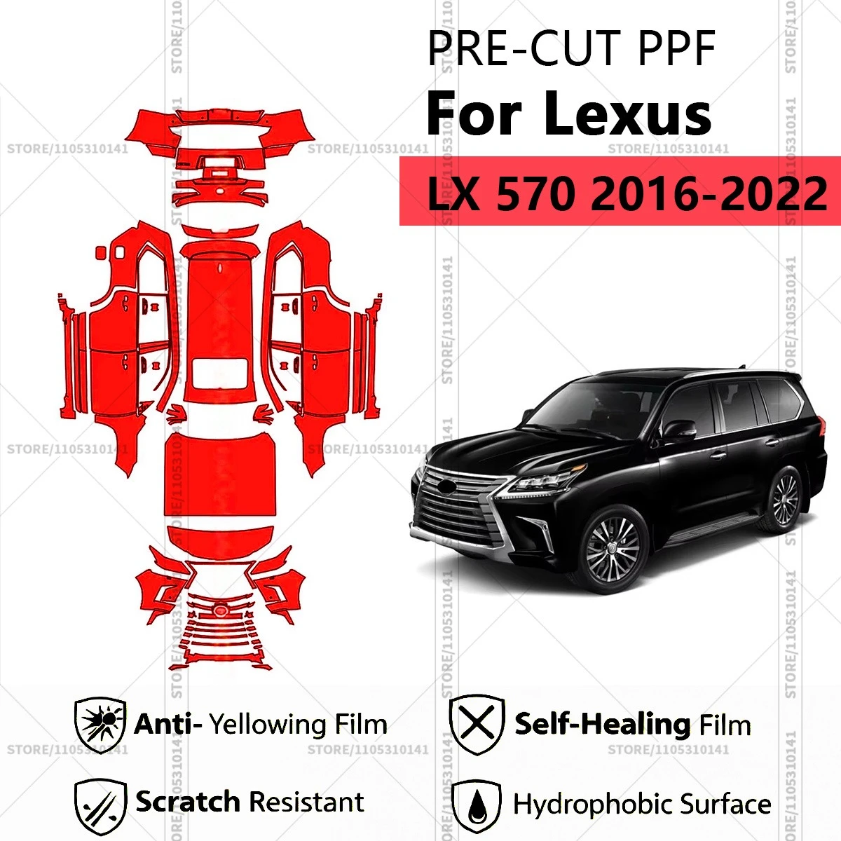 

Для Lexus LX 570 2016-2022: Предварительно вырезанная прозрачная защитная пленка (PPF) для автомобиля, профессиональная автомобильная пленка PPF для полной оклейки кузова