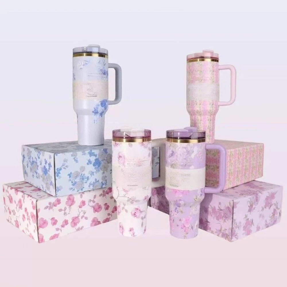 

New stainless steel vacuum travel mug with handle, lid and straw, large capacity water bottle, 40 ounces（gift box packaging）