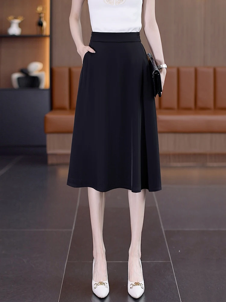 

Black Suit Skirt High Waist Thin Medium Length A-Line Umbrella Skirt Women's Fashion Commute Korean Style Summer New Arrival
