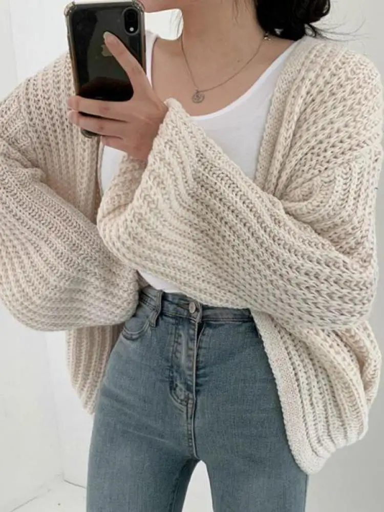 2024 Vintage Harajuku Lantern Sleeve Women Cardigan Sweater Casual Korean Fall Streetwear Tops Coat Chic Lazy Wind Y2k Sweater