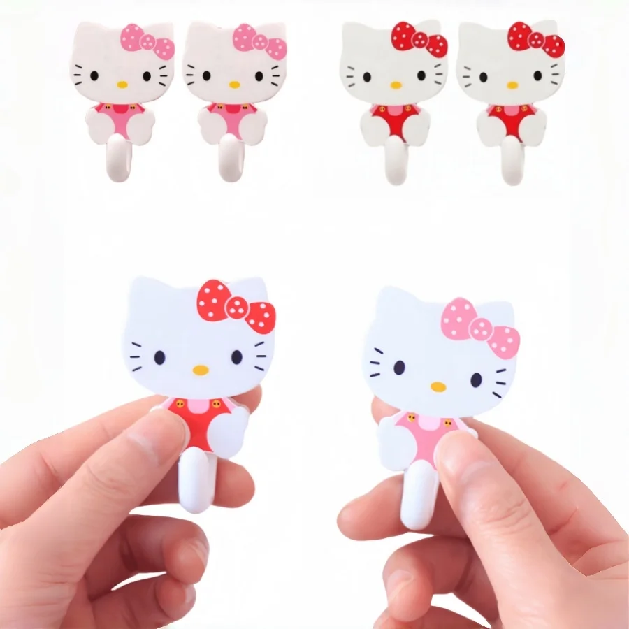 2pcs Hello Kitty hooks, easy to install, equipped with strong suction cups, suitable for kitchen and home use