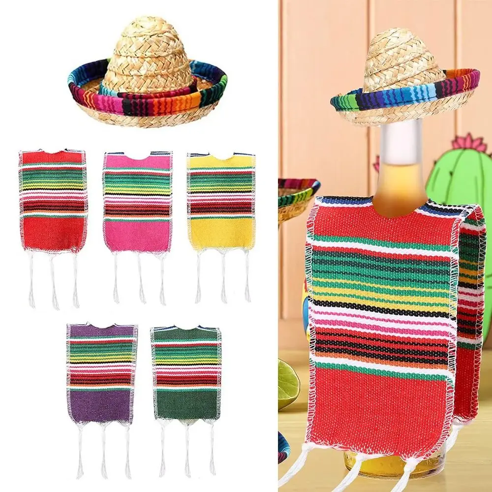 Home Supplies Mexican Theme Tiny Sombrero Hats Party Decor Colorful Bottles Serapes Fiesta Decoration Beer Poncho Cover