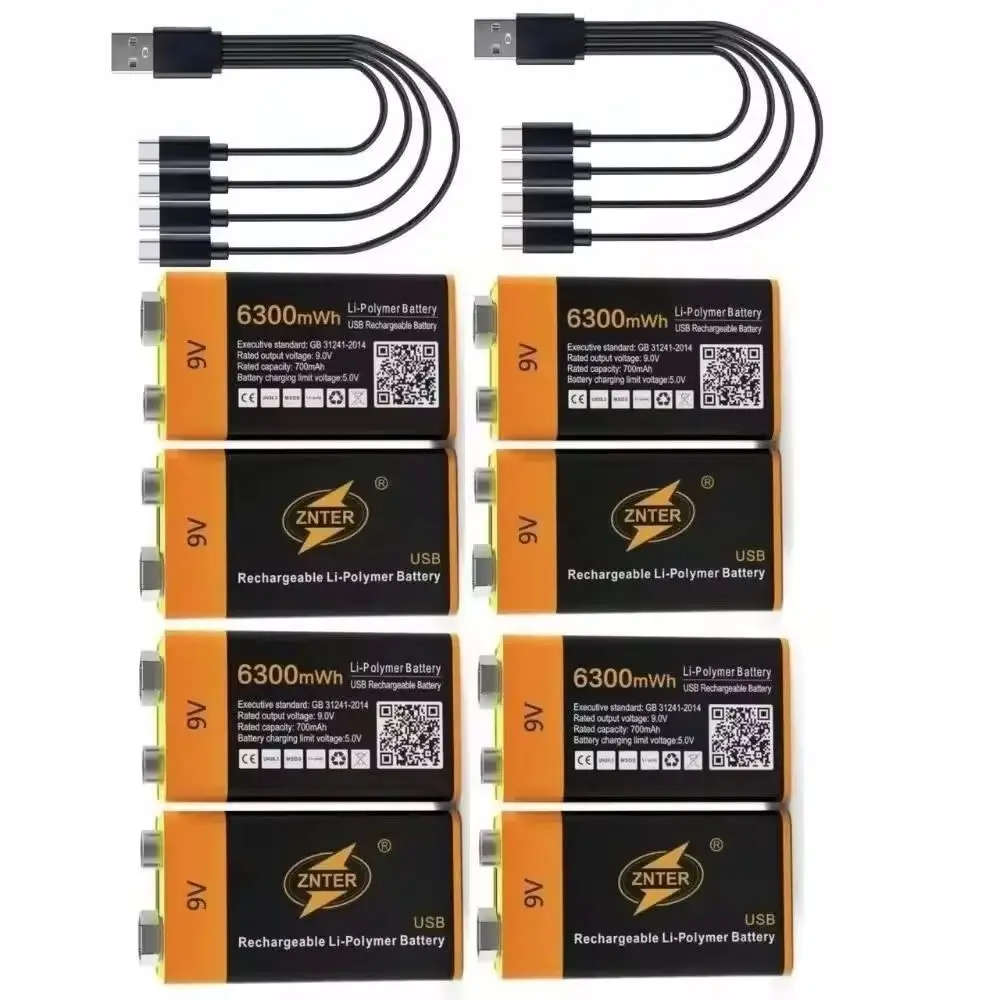 100% ZNTER 6300mWh 9V rechargeable lithium battery 6F22 USB lithium polymer rechargeable battery for RC camera
