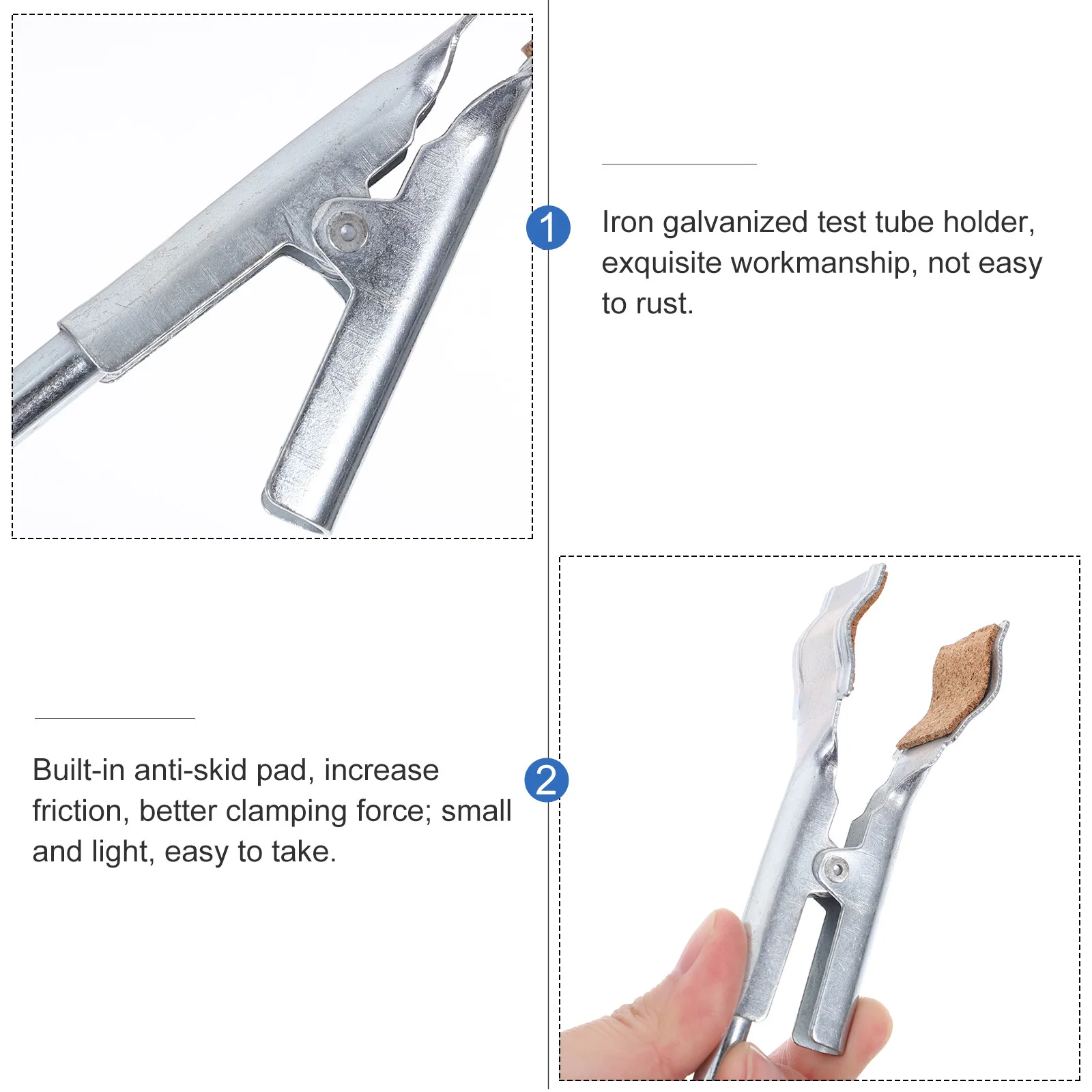 

2Pcs Test Tube Clamp Iron Anti-Slip Holder Durable Laboratory Experiment Accessory Stable Clamp Clip Tool Test Tube Holder