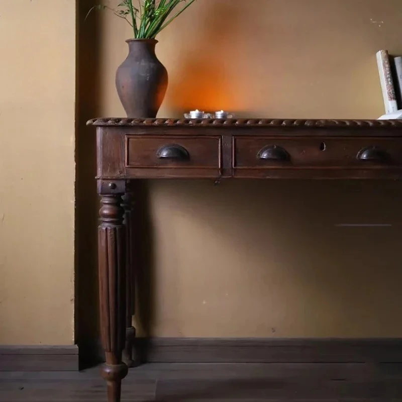 X0 Tavolo da scrittura retrò americano in legno massello, casa moderna e semplice, cassettiera, camera da letto, casa, lusso leggero