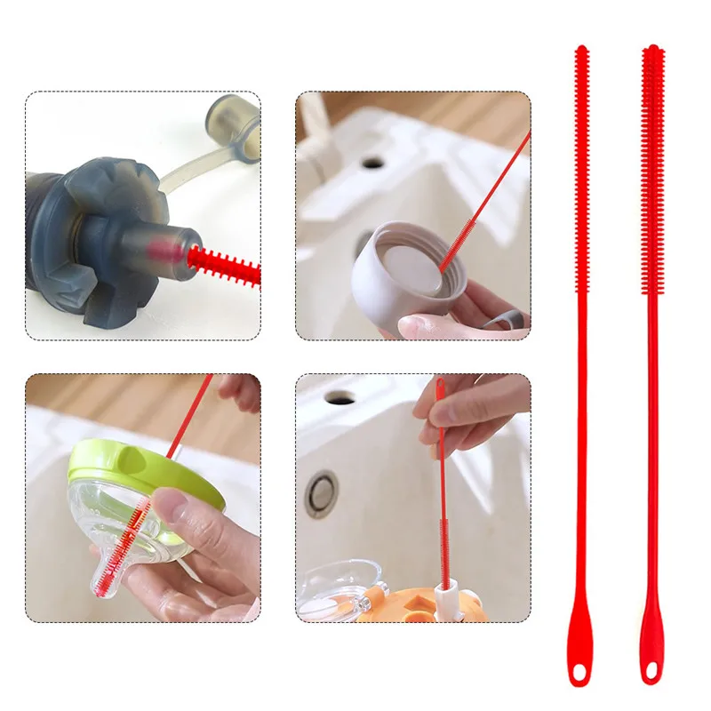 6/8mm Silicone Straw Brushes, 24cm Extra Long Straw Cleaning Brush Reusable Bendable Brush Pipe for Smoothie Straw Washing