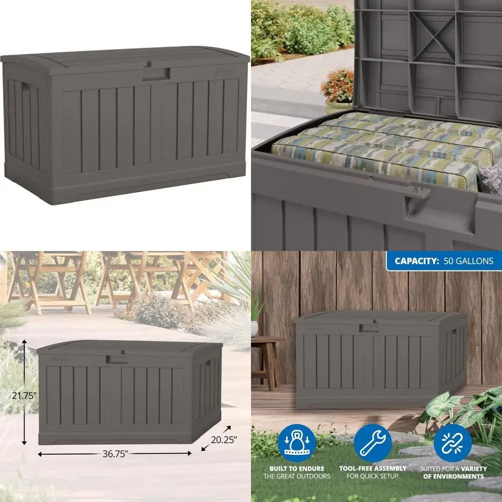 

Large 50 Gallon Deck Storage Box with Lockable Lid and Weatherproof Design for Outdoor, Patio, Lawn, and Garden Use