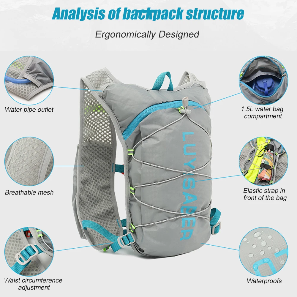 

LightweightHydrationVestforRunning&Hiking w/3Compartments,Waterproof Marathon Gear w/Phone Pocket-Adjustable Unisex Cycling Pack
