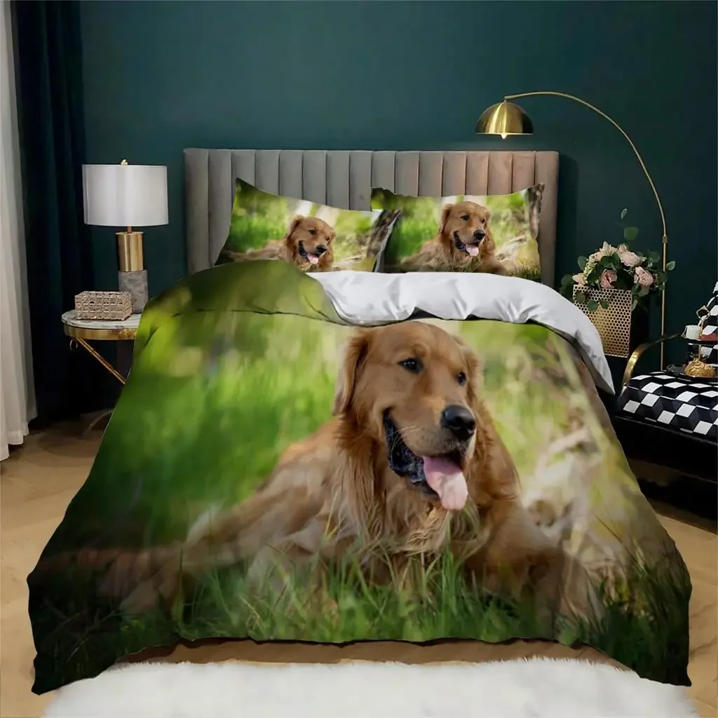 

Brown Golden Retriever Duvet Cover Twin Animal Pattern Bedding Set 3 Piece, Comfort Comforter Cover and 2 Pillowcases Full Size