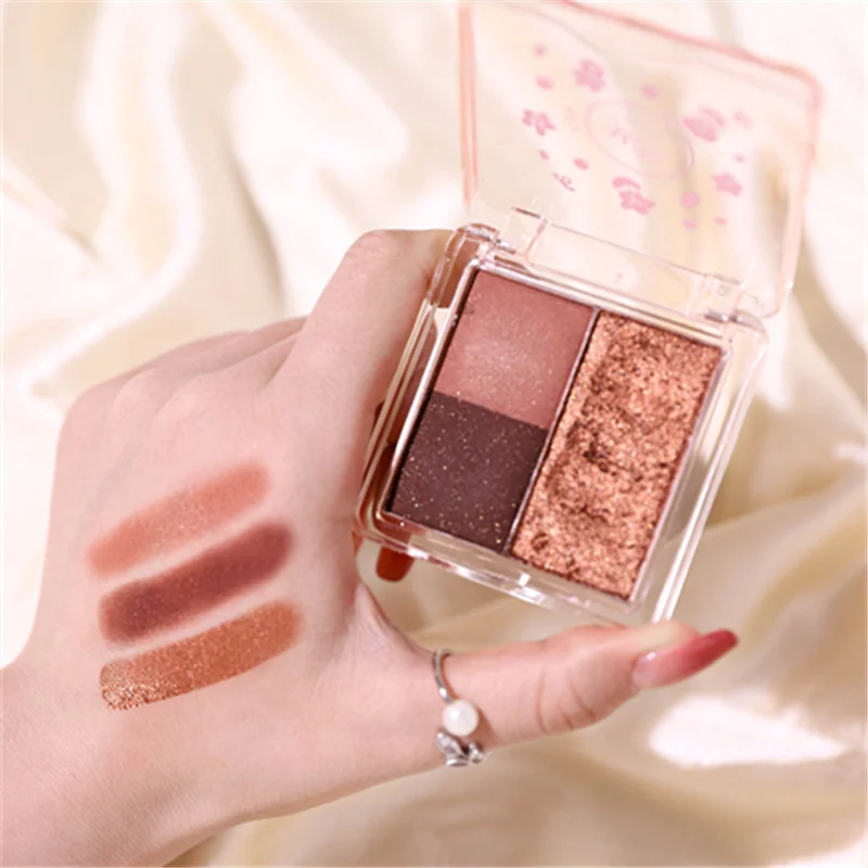 팔레트3 Colors Pink Purple Eye Shadow Plate Cute New Pearl Shine Powder Finish Portable Cosmetics Small Rose Pigments Makeup Tools