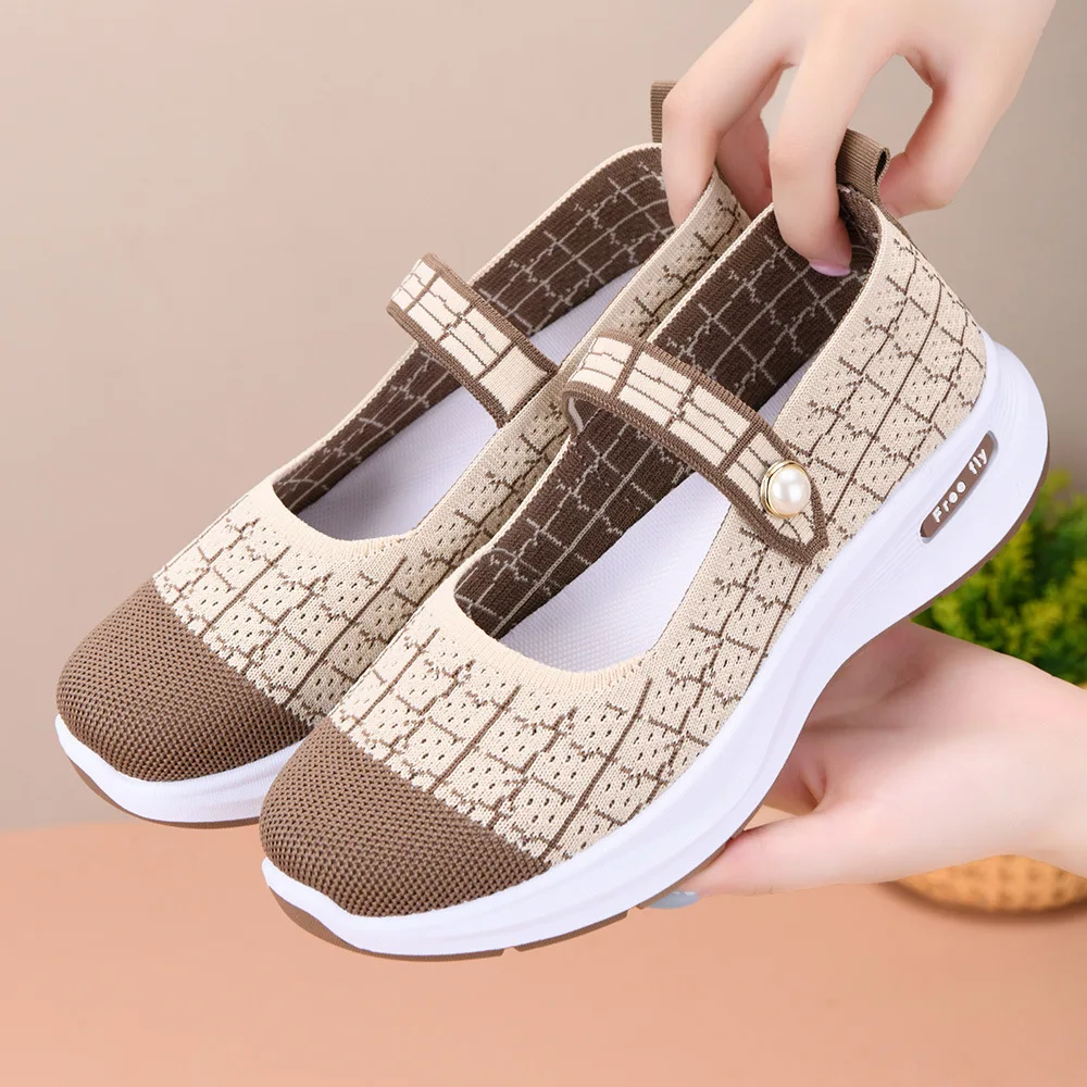 Elastic Strap Hollow Mesh Mary Jane Sneakers Women Breathable Non Slip Soft Sole Daily Comfort Walking Casual Shoes - view 3