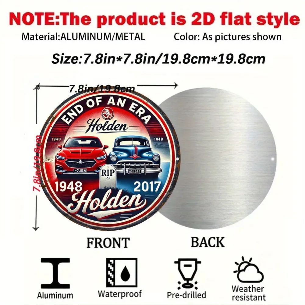 شارة تذكارية للسيارة هولدن مقاس 7.8 × 7.8 بوصة ثنائية الأبعاد مسطحة "نهاية العصر" - فن السيارات الأسترالي العتيق، ديكور حائط من الألومنيوم للمرآب #2