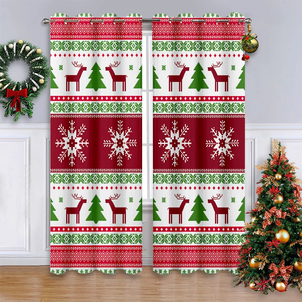 2pcs Curtains With Vintage Floral Patterns, 100% Polyester, Christmas Holiday Decorative Curtains, Gift For Children.