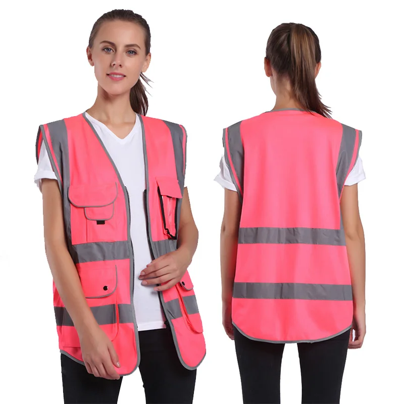 Heren Dames Veiligheidsvest met hoge zichtbaarheid Werkvest Werkkleding Veiligheid Roze reflecterend vest Outdoorvest Veiligheidskleding Werkkleding