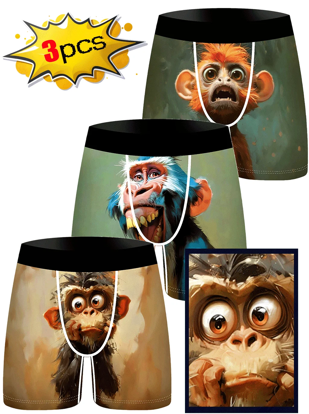 

3pcs Boxer Shorts Ice Silk Knit Men's Underwear Mythological Hero Cartoon Print Breathable Underpants Breathable Panties