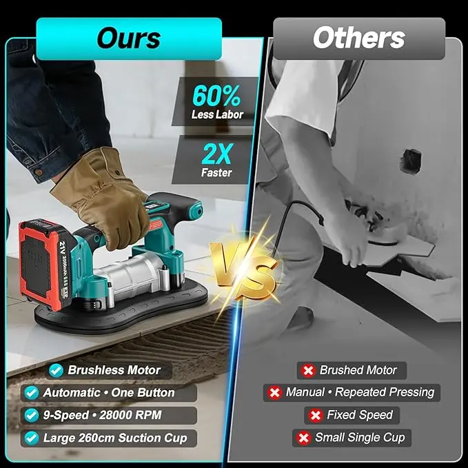 YEARTOP 500KG 9 Gear Tile Tiling Machine Suction Cup Tile Vibration Leveling Tile Laying Vibrating Tool For Makita 18V Battery view 6