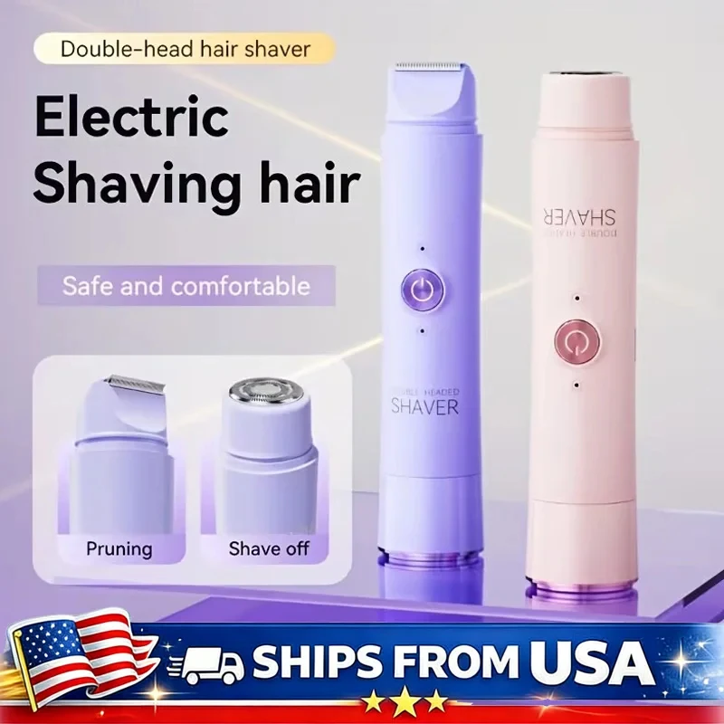 

Электрический триммер для волос 2-в-1 для женщин, с двумя насадками, USB-зарядка, беспроводной, для влажного и сухого использования, для тела, лица, зоны бикини, портативный