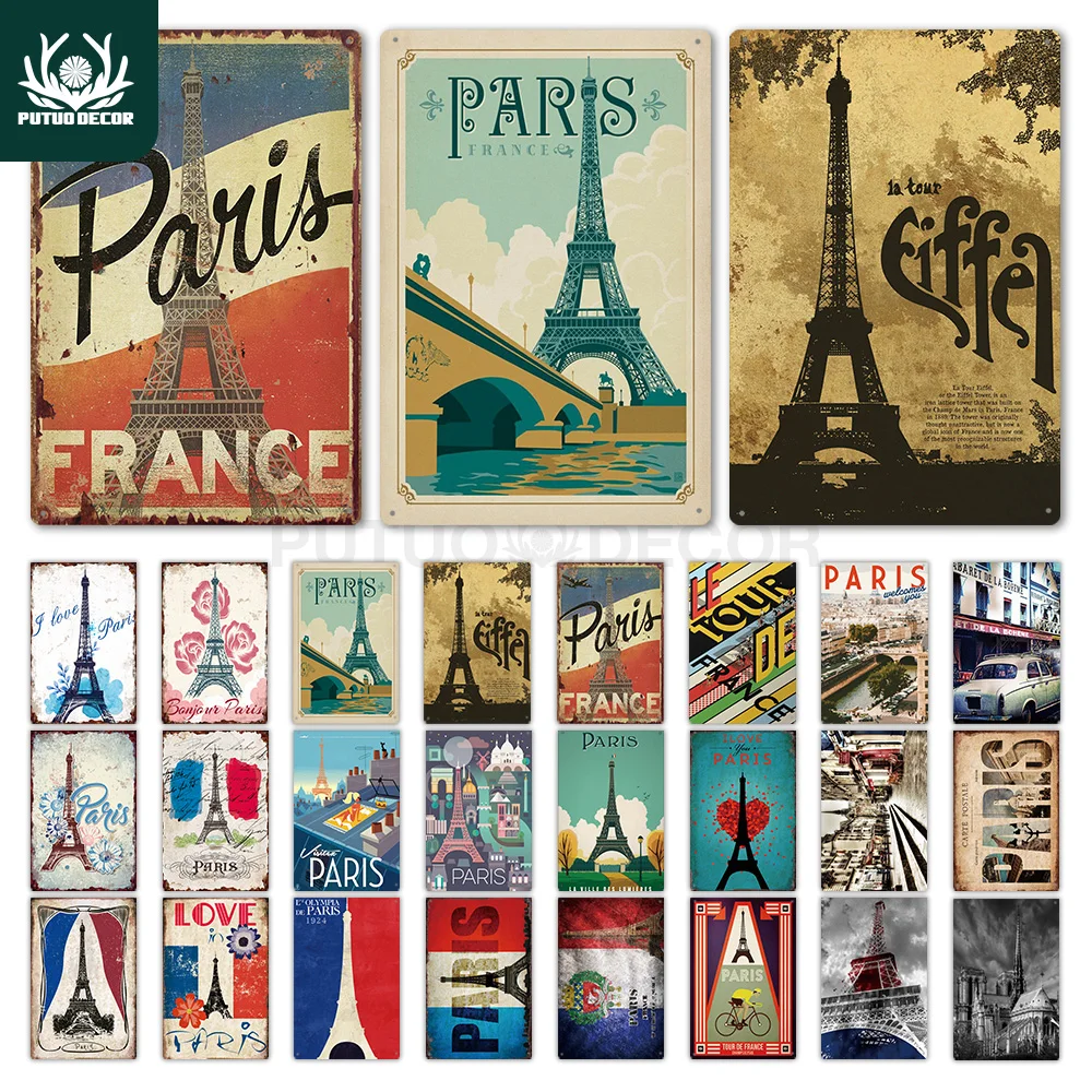 Putuo Decor Paris Vintage Tin Sign Plaque Metal Retro British Coffee Bar House Home Living Room Decorative Wall Poster