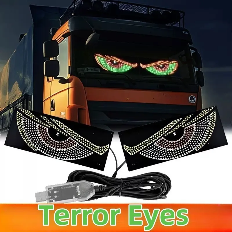 

2PCS Big Devil Eye LED Car Lights - 12V/24V USB Programmable Window Display, Multi-Mode RGB for Trucks/SUVs (Red/Yellow/Green)