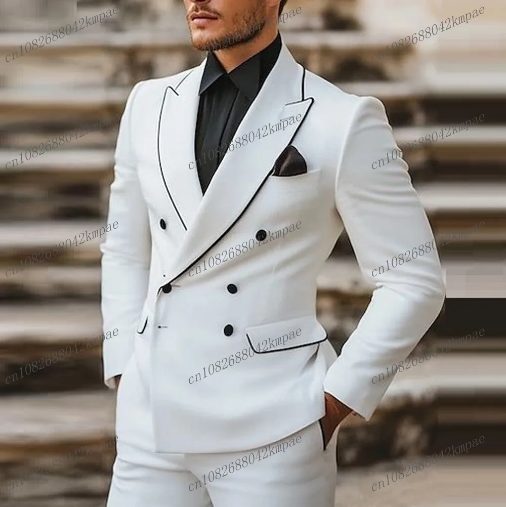 

New White Men Formal Occasion Tuxedos Groom Groomsman Wedding Party Prom Male Business Suit 2 Piece Set Blazer Pants