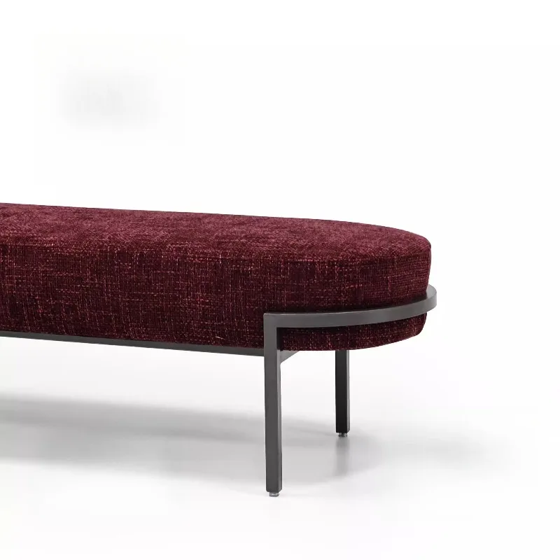 #e forModern Bouclé Upholstered Bench with Black Metal Frame Stylish Long Seat for Living Room and Bedroom %