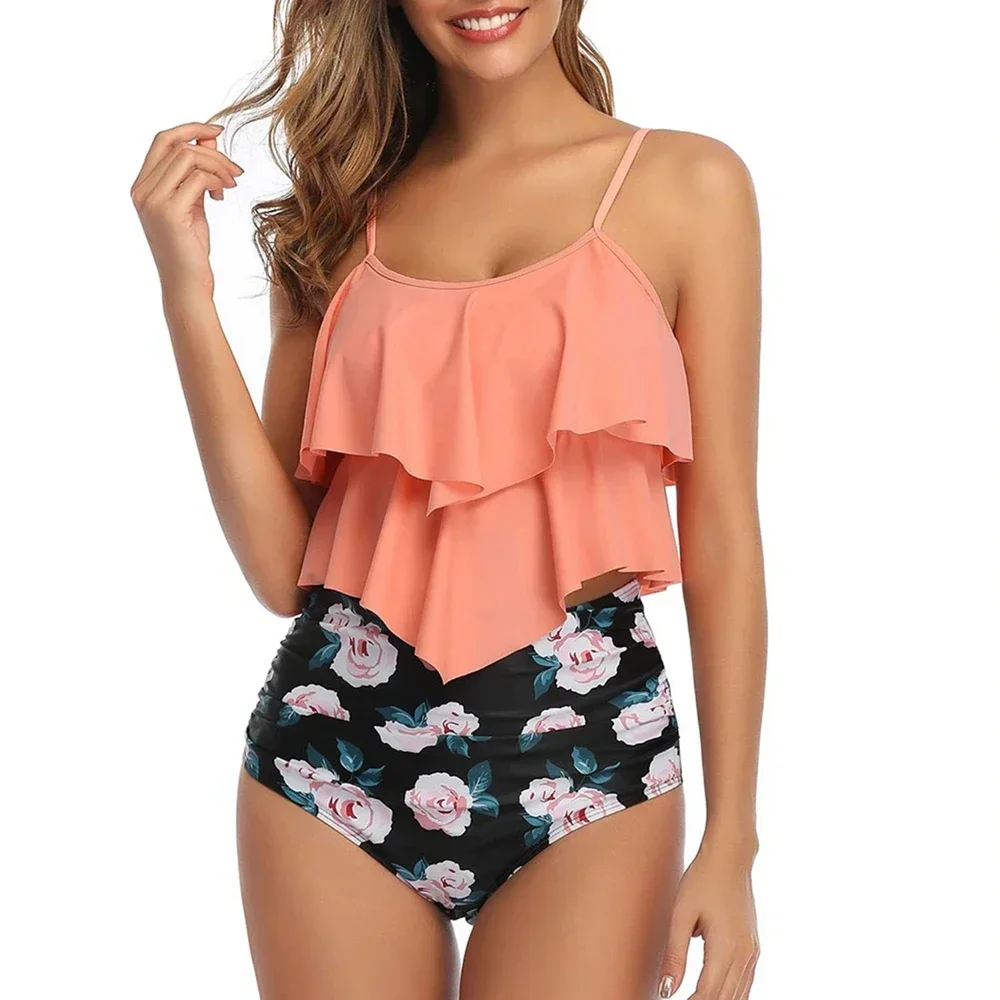 Conjunto de Tankini de cintura alta para mujer, traje de baño Sexy de dos piezas, bañador de talla 8 colores