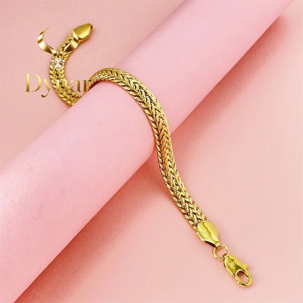 Dynar Jewelry   Men's & Women's 24K Gold AU999 6mm Dragon Bone Fishbone Bracelet - Pure gold, eye-catching 6mm design, perfect c