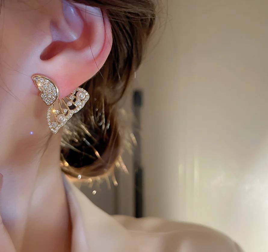 2022 new S925 silver needle copper gold plated pearl zircon Butterfly Earrings for women Fashion Jewelry