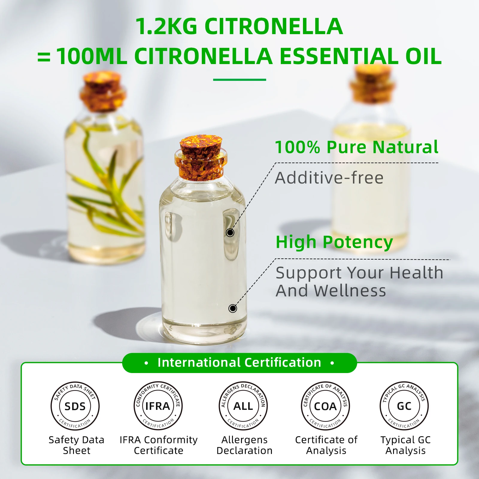 HIQILI 100ML Citronella Essential Oils,100% Pure Nature for Aromatherapy, Diffuser, Humidifier, Massage, Mosquito Repellent