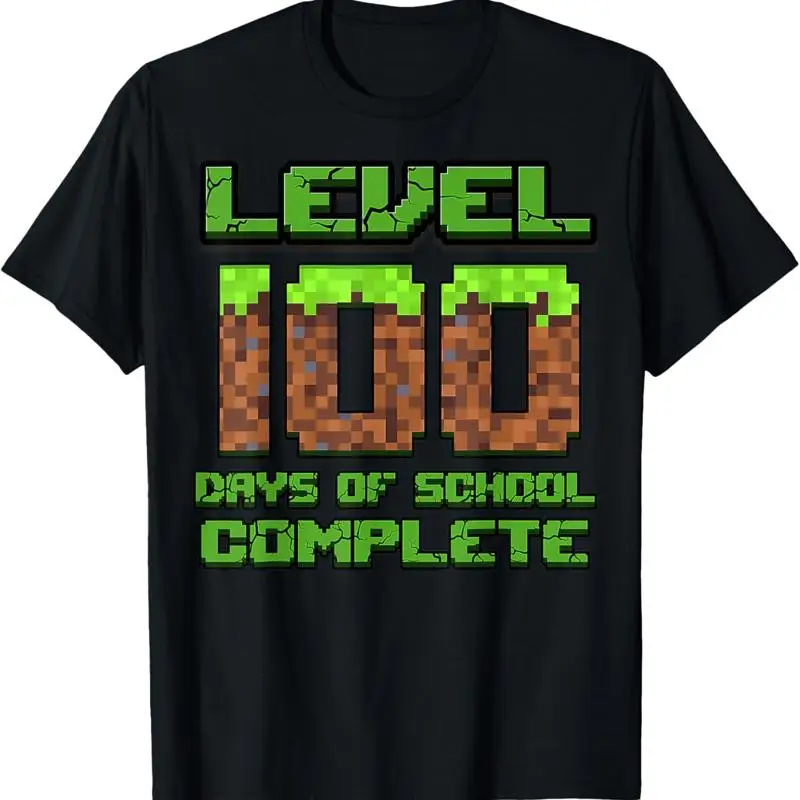 Level 100 Days Of School Complete Pixel Video Games Boys T shirt