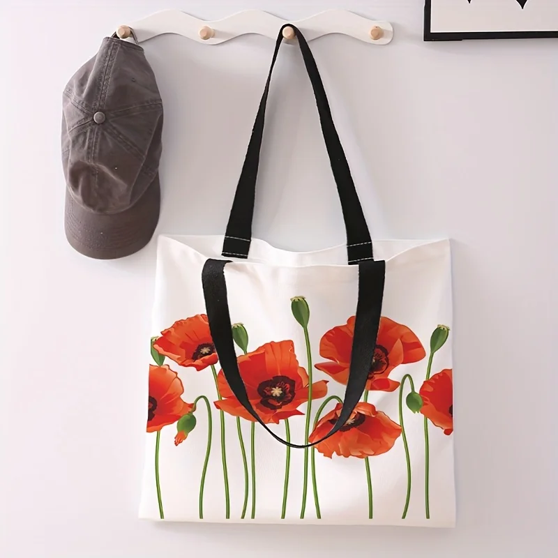 Fashion Floral Print Tote Bag, Large Capacity Shoulder Bag, Women's Casual Handbag & Shopping Bag