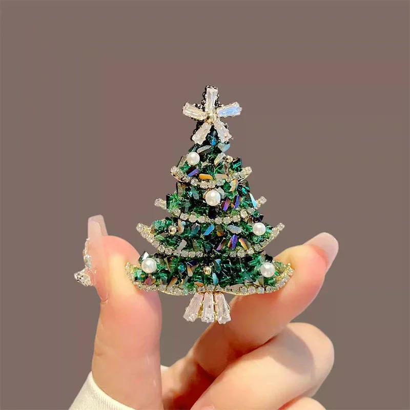Crystal Christmas Tree Brooches For Women Unisex Plant Pins Multi-color Available Holiday Party Accessories Gifts