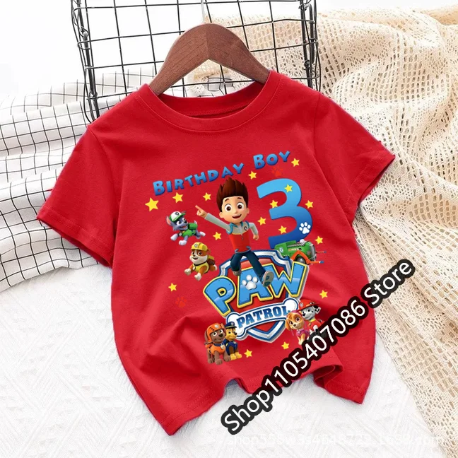 Paw Patrol Kawaii T-shirts for Children Cartoon Number Printed Short Sleeved Shirt Boys Summer Fashion T-shirt Birthday Gifts