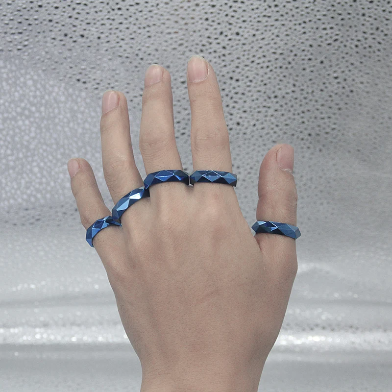 Blue Titanium Steel Amiya Ring Cosplay Prop Alya Diamond Pattern Ring Fashionable Cosplay Accessories