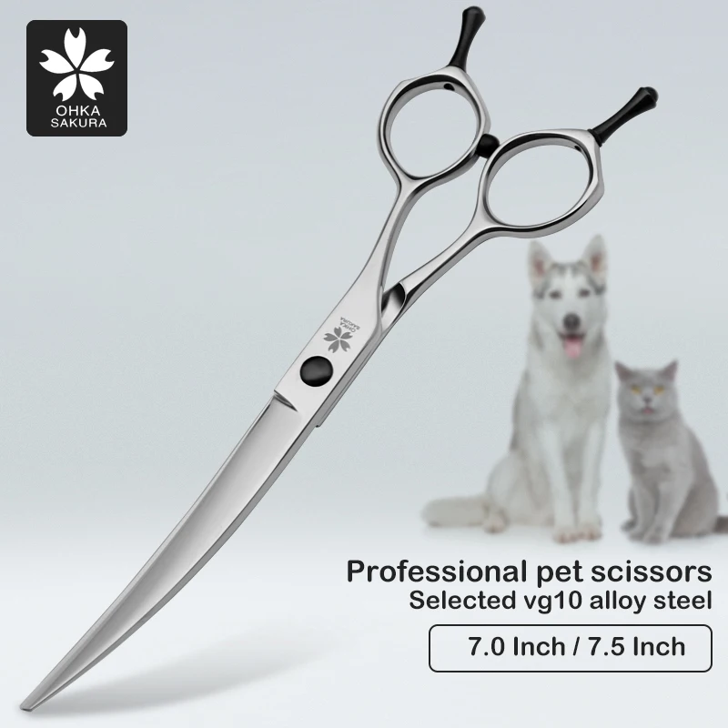 

Cherry Pet Curved Scissors 7.0 7.5 Inch Selected Vg10 Material Black Tail Black Screw Up Pets Grooming Down Warped Dog Hair