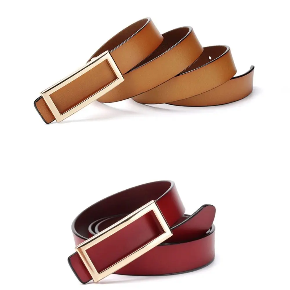 Casual Fashion Genuine Leather Belts Rectangle Buckle Elegant Skinny Thin Belt Adjustable Decorative Narrow Belt Student