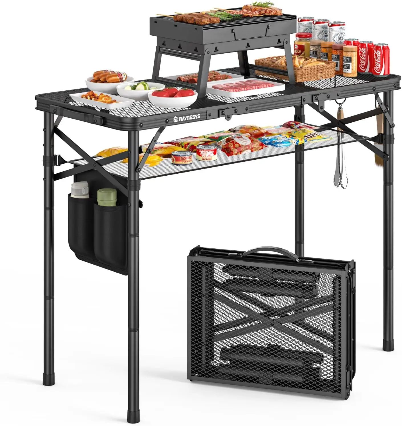 

Складной походный стол-трансформер с 3 регулируемыми высотами, стол для гриля с сумкой для хранения, алюминиевая рама, для пикника и барбекю на природе