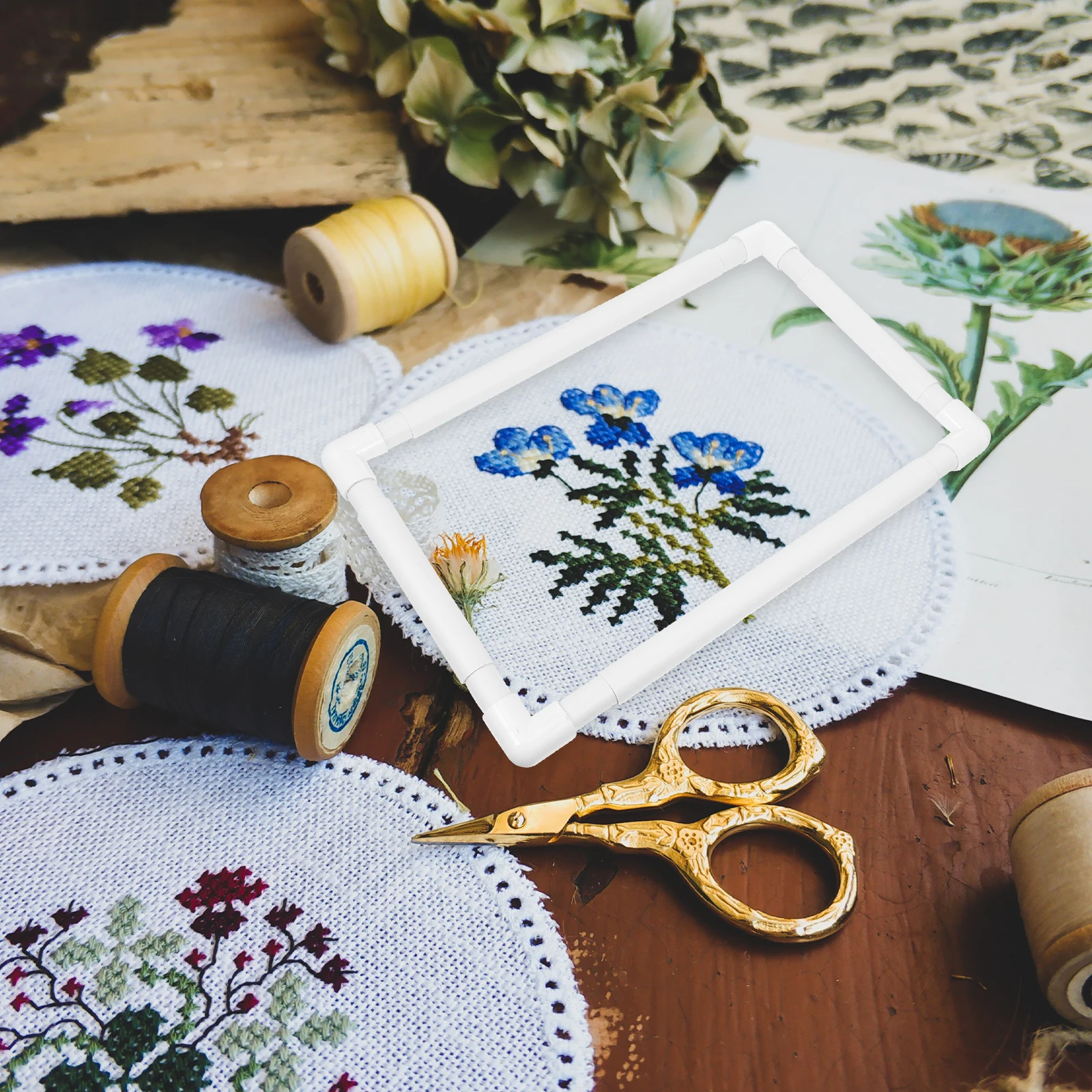 

Plastic Embroidery Frame White Clip Rectangle Cross Stitch Hoop Tools Lightweight Durable Sewing DIY Kids Projects Tassels
