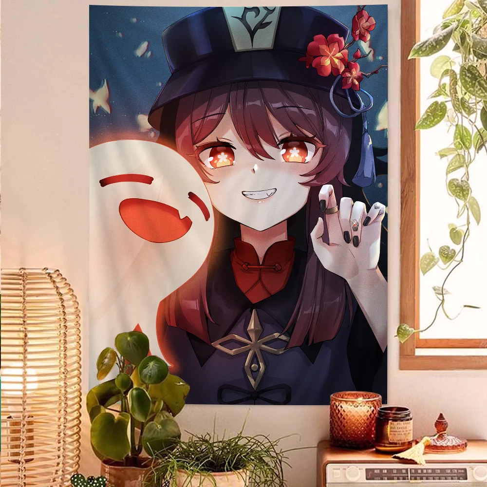 Genshin Impact Hu Tao Printed Large Wall Tapestry Hanging Tarot Hippie Wall Rugs Dorm Cheap Hippie Wall Hanging