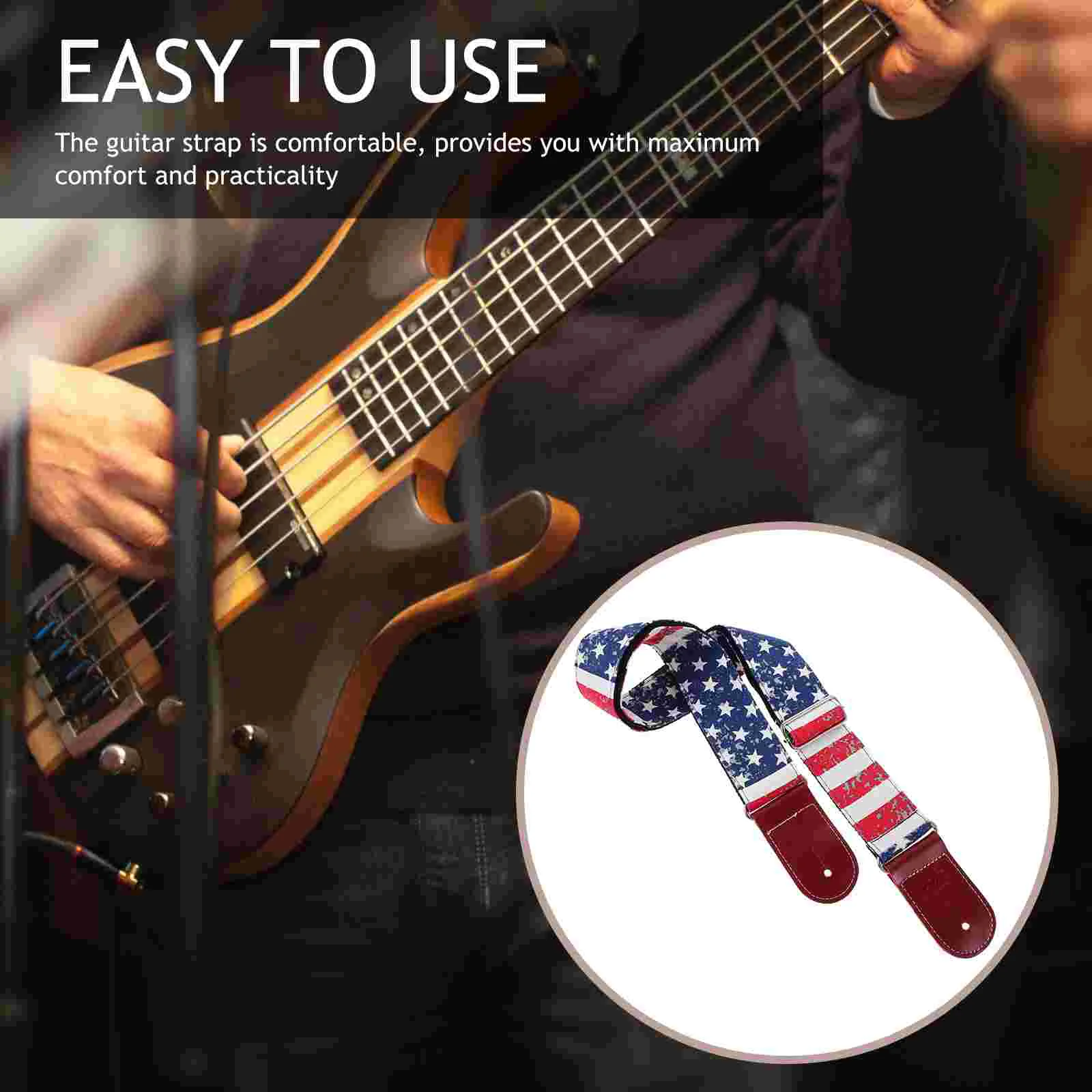 American Flag Royal Blue Bottom Bass Guitar Adjustable Sling Electric Strap Replace Crossbody Bag Belt Canvas Printing