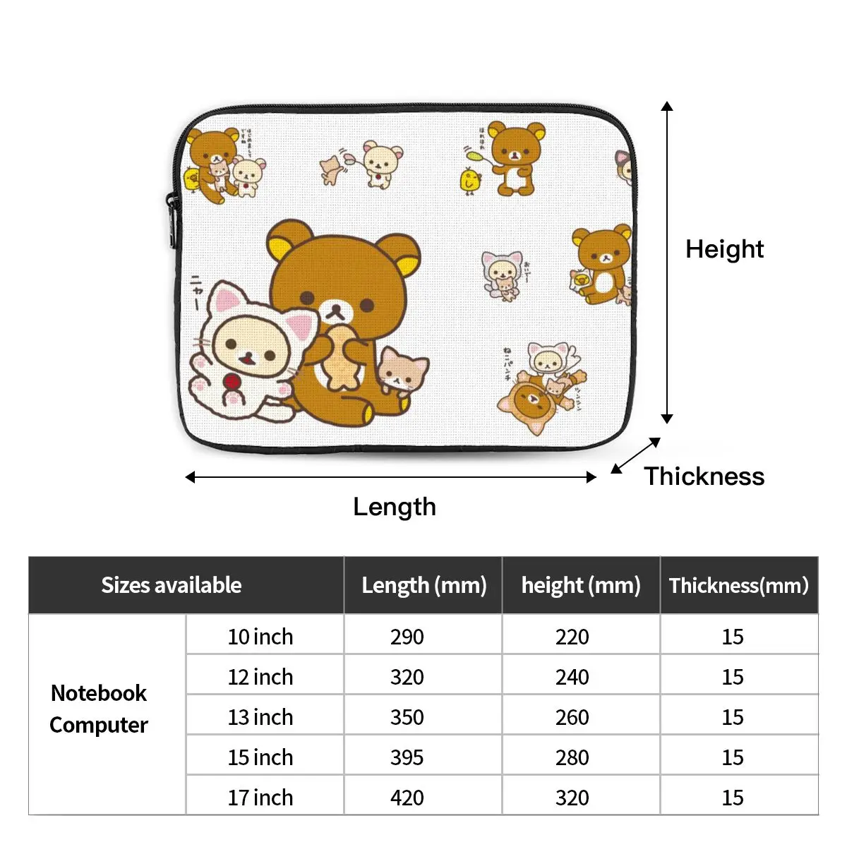 Rilakkuma sakura notebook bolsa para laptop bolsa 10 12 13 15 17 tamanhos para macbook air pro tablet bolsa à prova de choque
